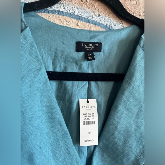 NWT Talbots 100 % Linen Blue Belted Dress size 8P - Picture 2 of 11